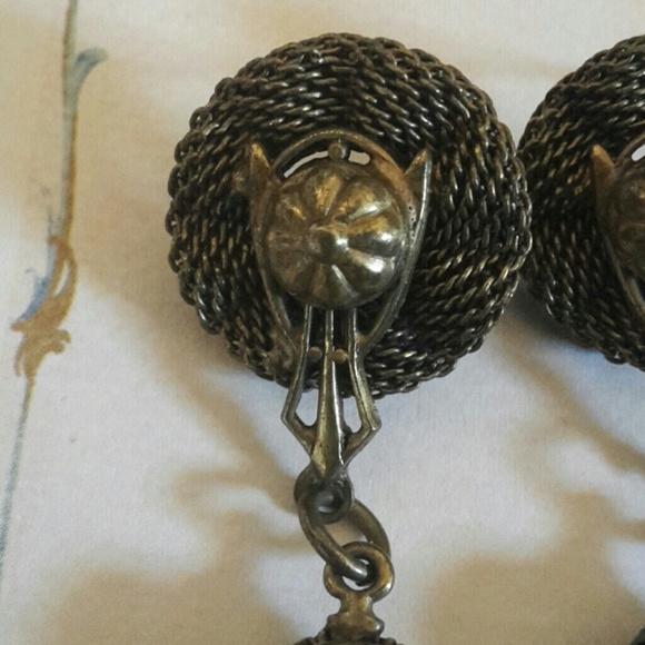 Antique Brass Mesh Drop Dangle Earring's Quartz - Picture 4 of 8